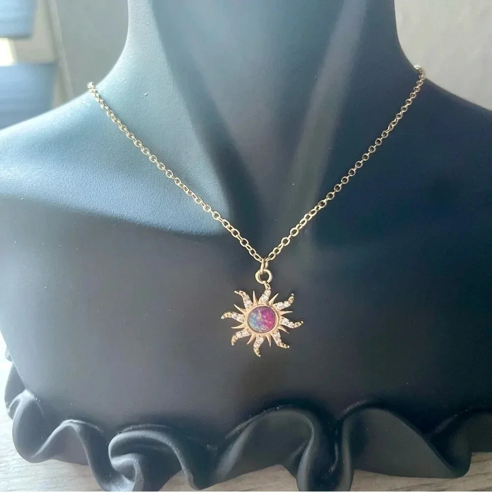 New! Purple Gold Sun Earrings & Necklace Sundrop Earrings Set 18k gold Plated